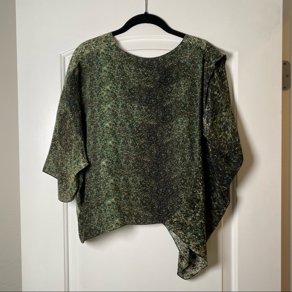ANNTIAN Silk Green Printed Asymmetrical Top - Picture 4 of 6